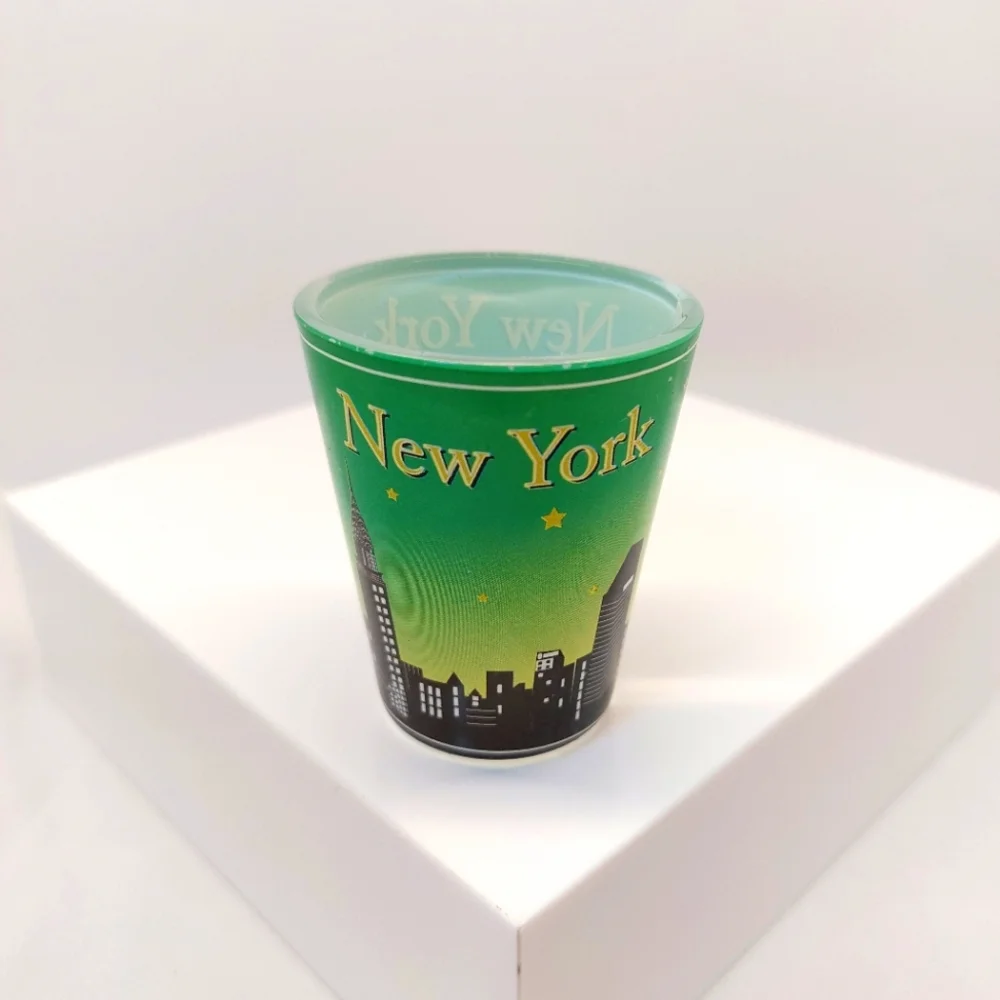 Shot Glass New York City Skyline at Night Broadway Times Square Statue of Libert